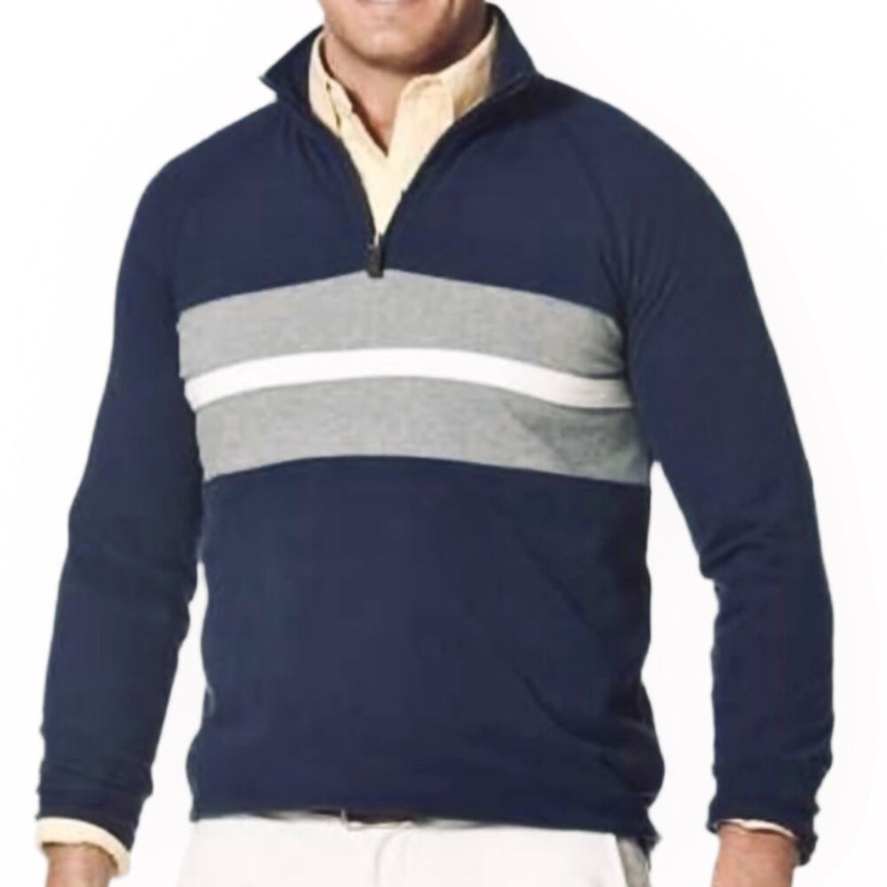 Chaps Sport Men's 1/4 Zip Milstead Navy Raglan Pullover Sweater Sz M 21 x 28"